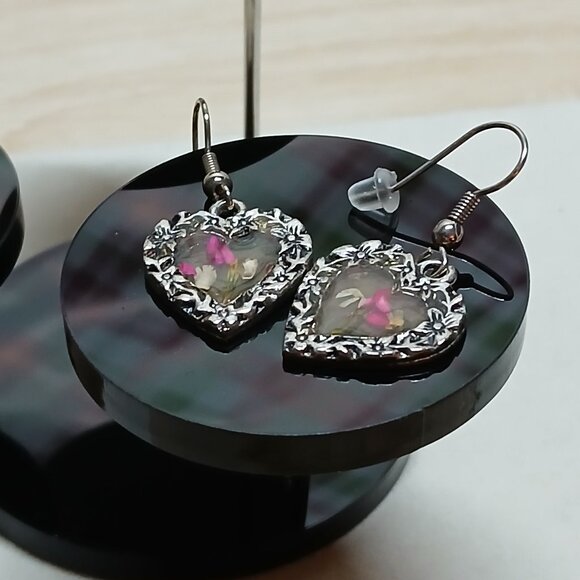 Vintage Fashion Costume Jewelry Metal Silver Tone Flower Hoop Earrings #75W - Picture 9 of 9